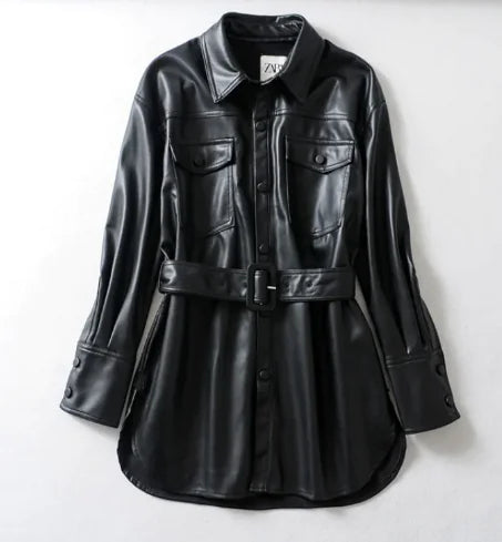 Women's High Waist Lace-Up PU Jacket